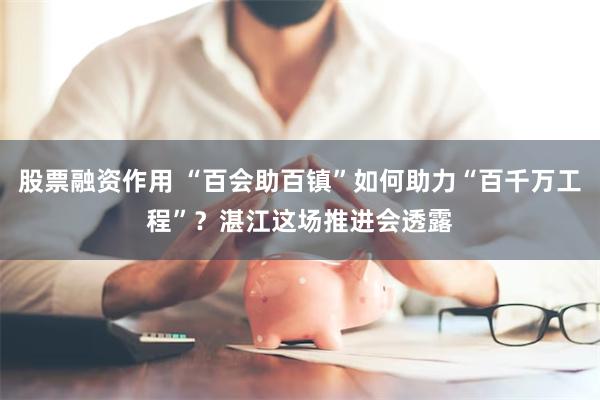 股票融资作用 “百会助百镇”如何助力“百千万工程”？湛江这场推进会透露